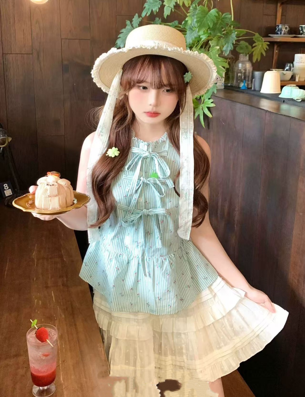 Bandage bow sleeveless vest polka dot summer shirt