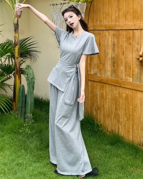 Casual T-shirt high waist wide leg pants 3pcs set for women