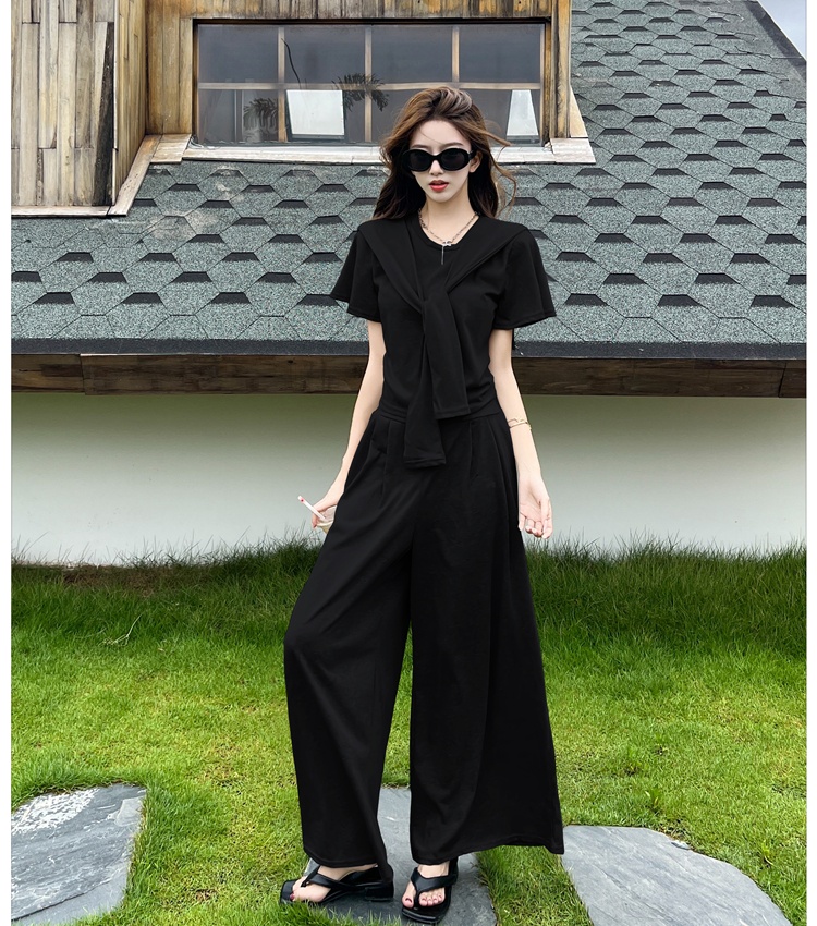 Casual T-shirt high waist wide leg pants 3pcs set for women