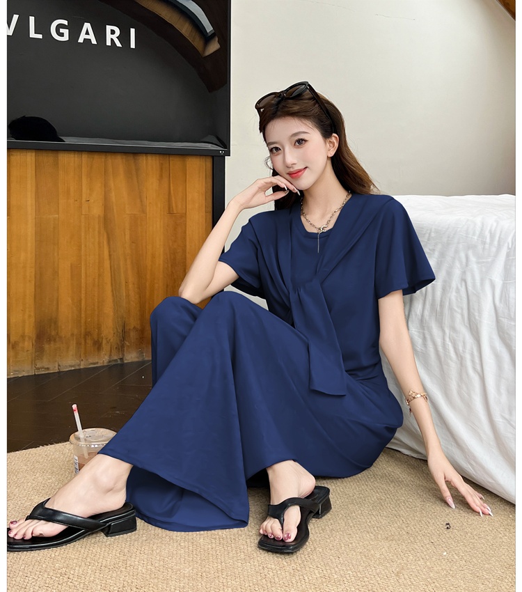 Casual T-shirt high waist wide leg pants 3pcs set for women