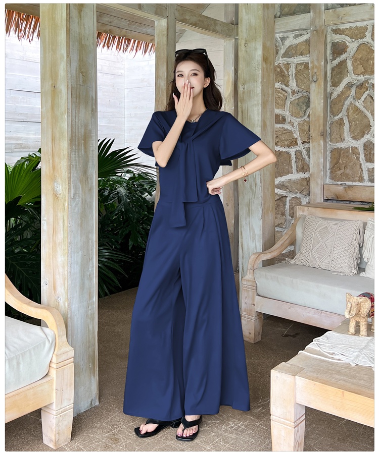 Casual T-shirt high waist wide leg pants 3pcs set for women
