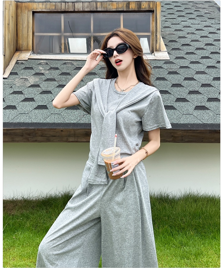 Casual T-shirt high waist wide leg pants 3pcs set for women