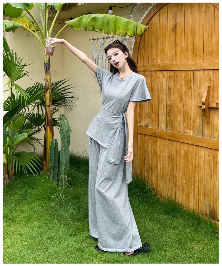 Casual T-shirt high waist wide leg pants 3pcs set for women
