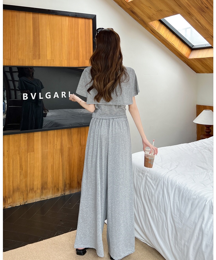 Casual T-shirt high waist wide leg pants 3pcs set for women