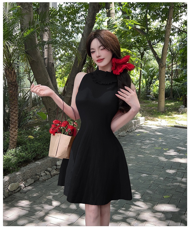 Wood ear France style dress halter sleeveless dress