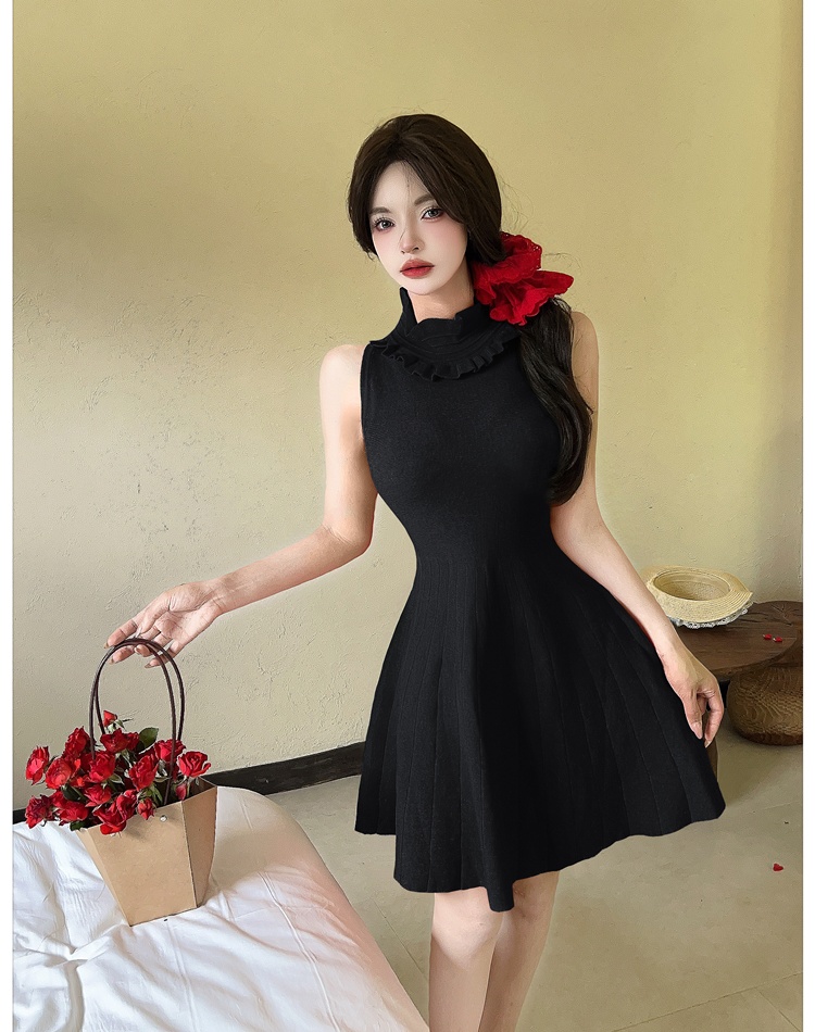 Wood ear France style dress halter sleeveless dress