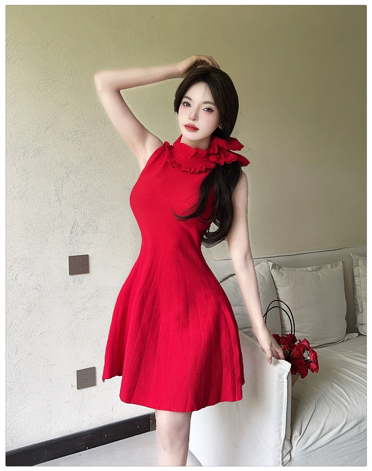 Wood ear France style dress halter sleeveless dress
