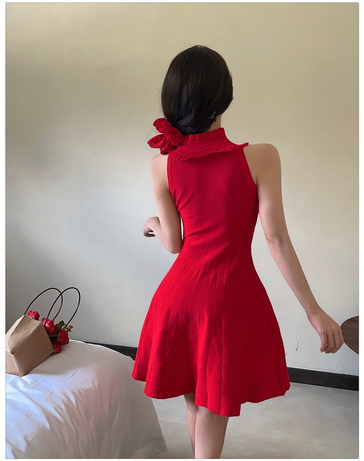 Wood ear France style dress halter sleeveless dress