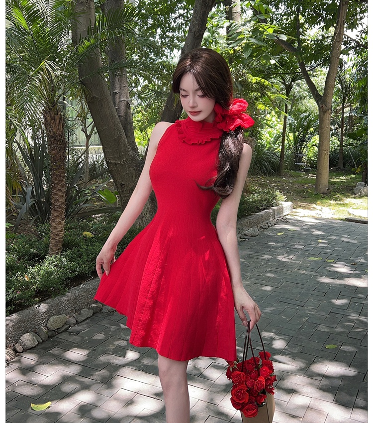 Wood ear France style dress halter sleeveless dress