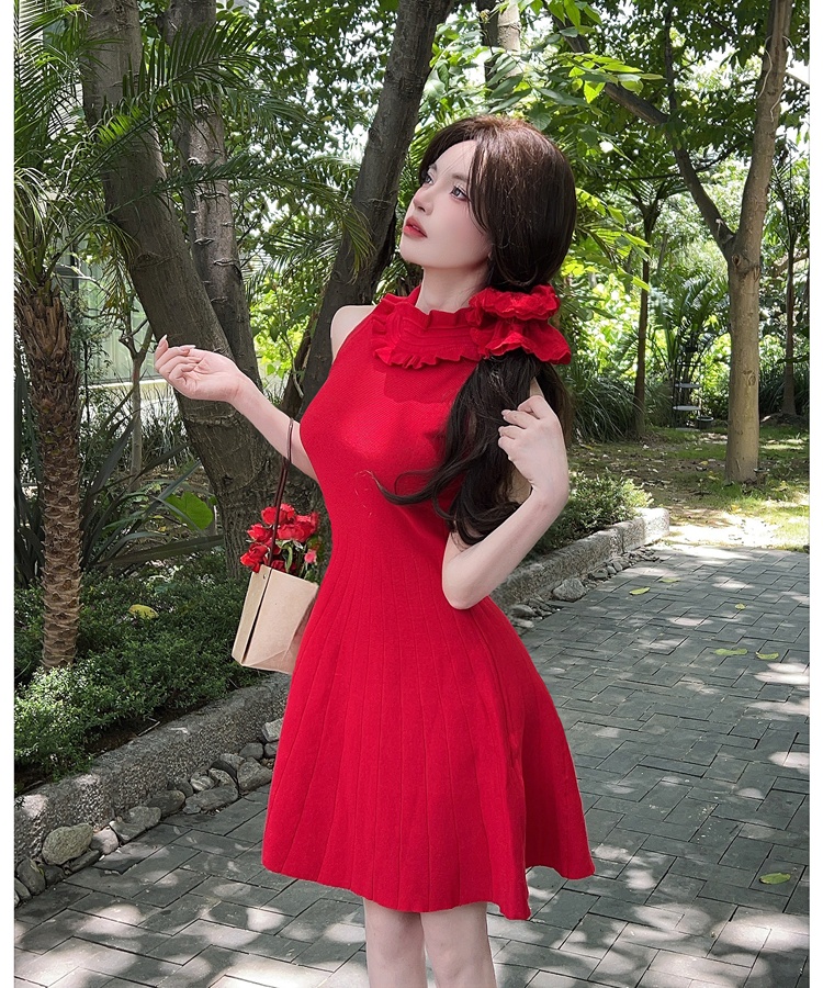 Wood ear France style dress halter sleeveless dress