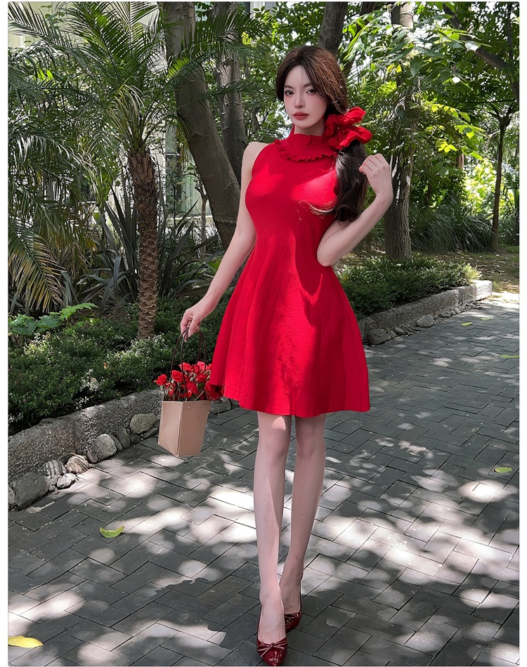 Wood ear France style dress halter sleeveless dress