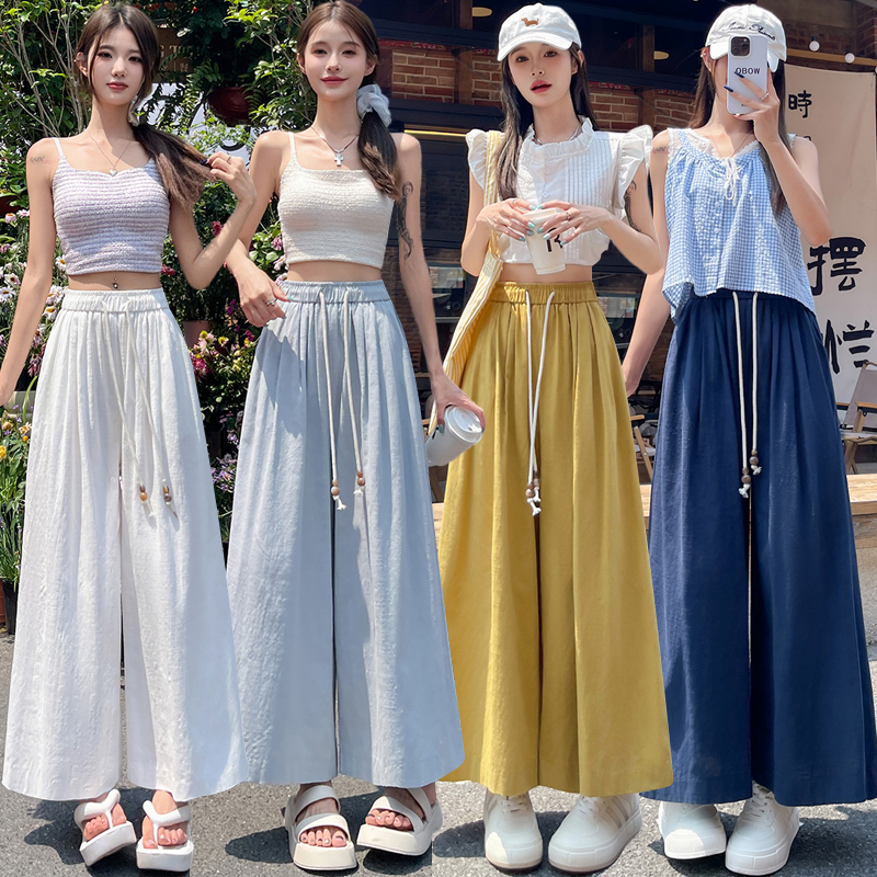 Nine tenths wide leg pants cotton linen trousers for women
