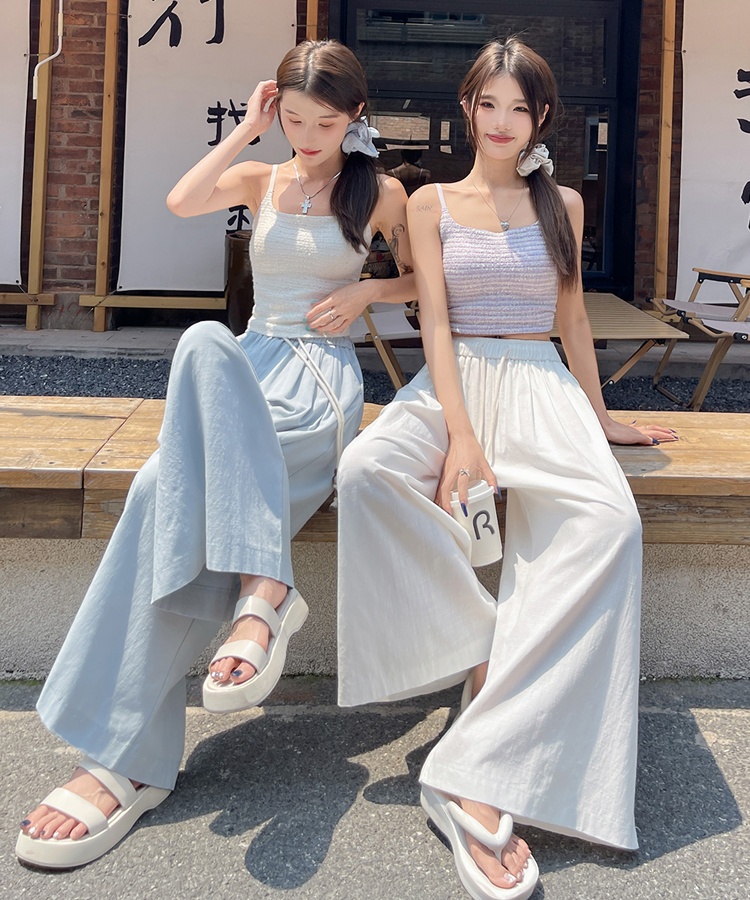 Nine tenths wide leg pants cotton linen trousers for women