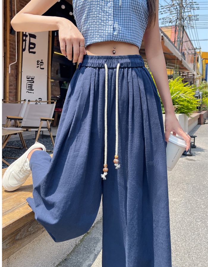 Nine tenths wide leg pants cotton linen trousers for women