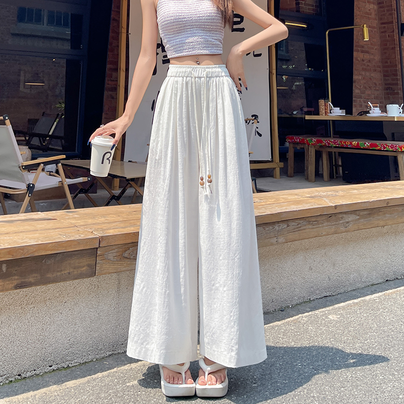 Nine tenths wide leg pants cotton linen trousers for women