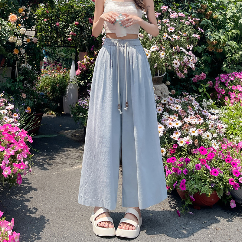 Nine tenths wide leg pants cotton linen trousers for women