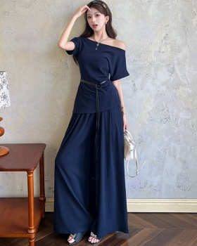 High waist wide leg pants strapless tops 2pcs set for women