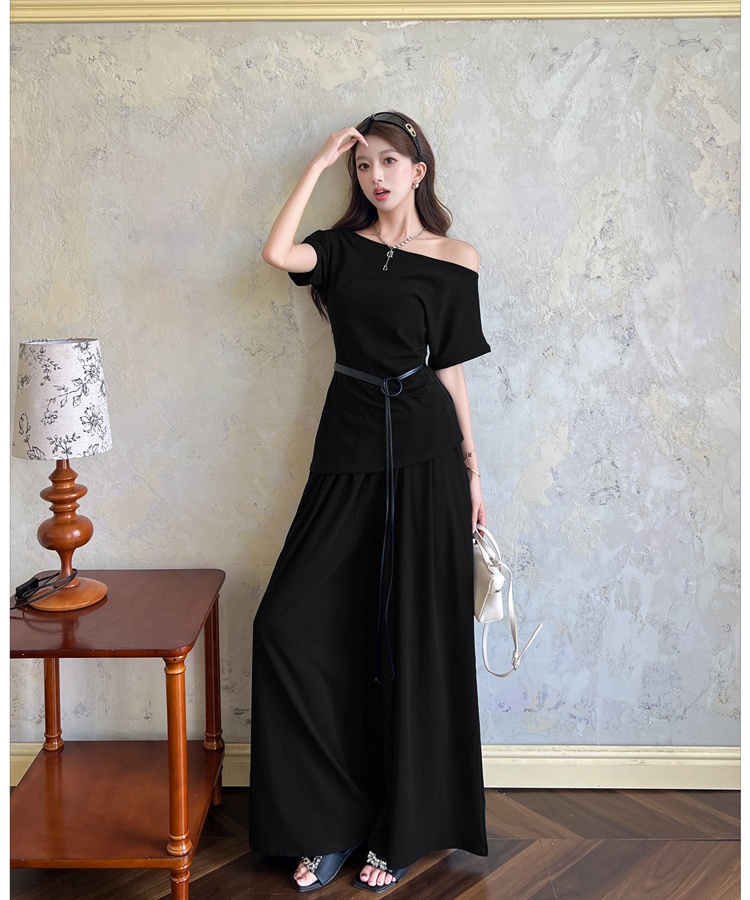 High waist wide leg pants strapless tops 2pcs set for women