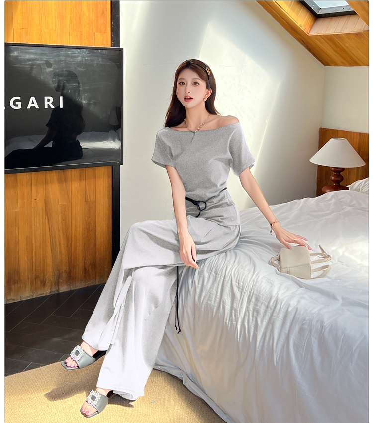 High waist wide leg pants strapless tops 2pcs set for women