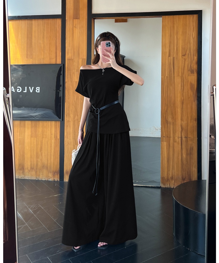 High waist wide leg pants strapless tops 2pcs set for women