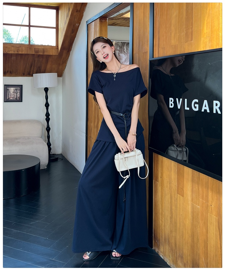 High waist wide leg pants strapless tops 2pcs set for women