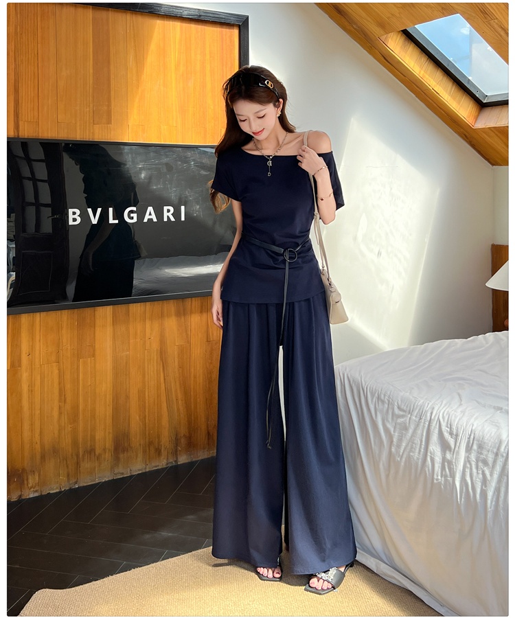 High waist wide leg pants strapless tops 2pcs set for women