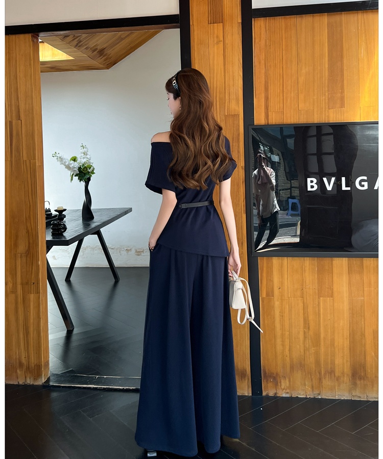 High waist wide leg pants strapless tops 2pcs set for women