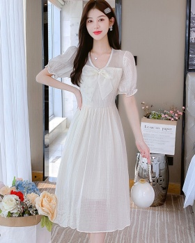 Summer long bow France style slim dress for women