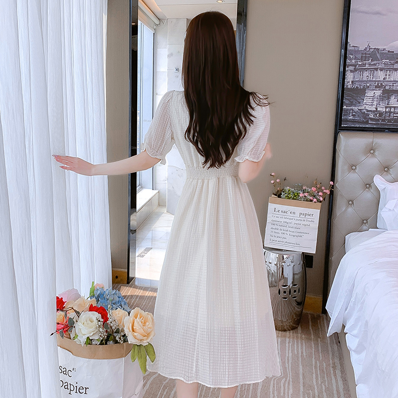 Summer long bow France style slim dress for women