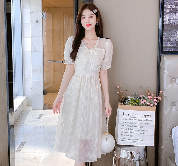 Summer long bow France style slim dress for women