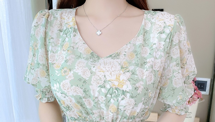 Summer France style puff sleeve long dress for women