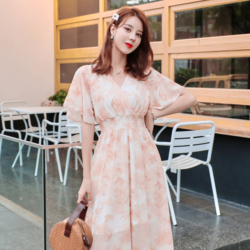 Refreshing slim long dress V-neck dress for women