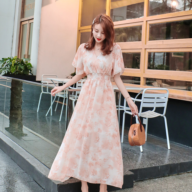 Refreshing slim long dress V-neck dress for women