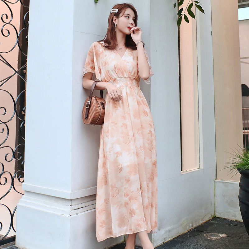 Refreshing slim long dress V-neck dress for women