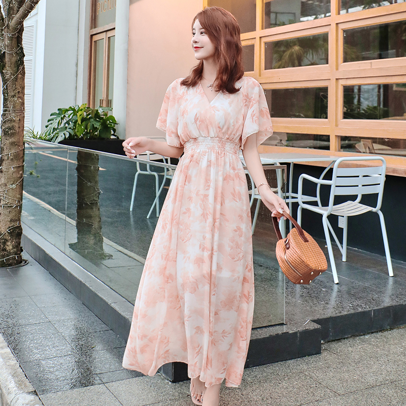 Refreshing slim long dress V-neck dress for women