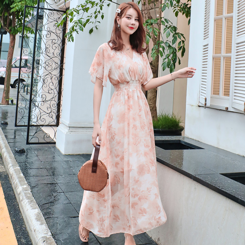 Refreshing slim long dress V-neck dress for women