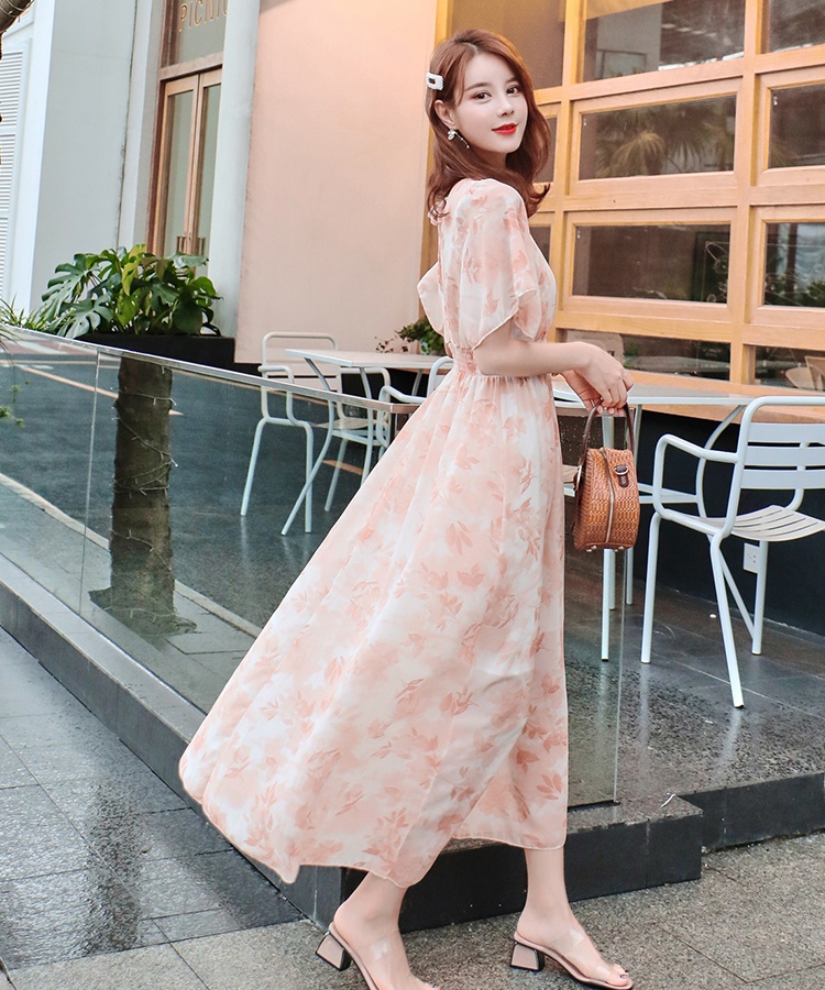 Refreshing slim long dress V-neck dress for women