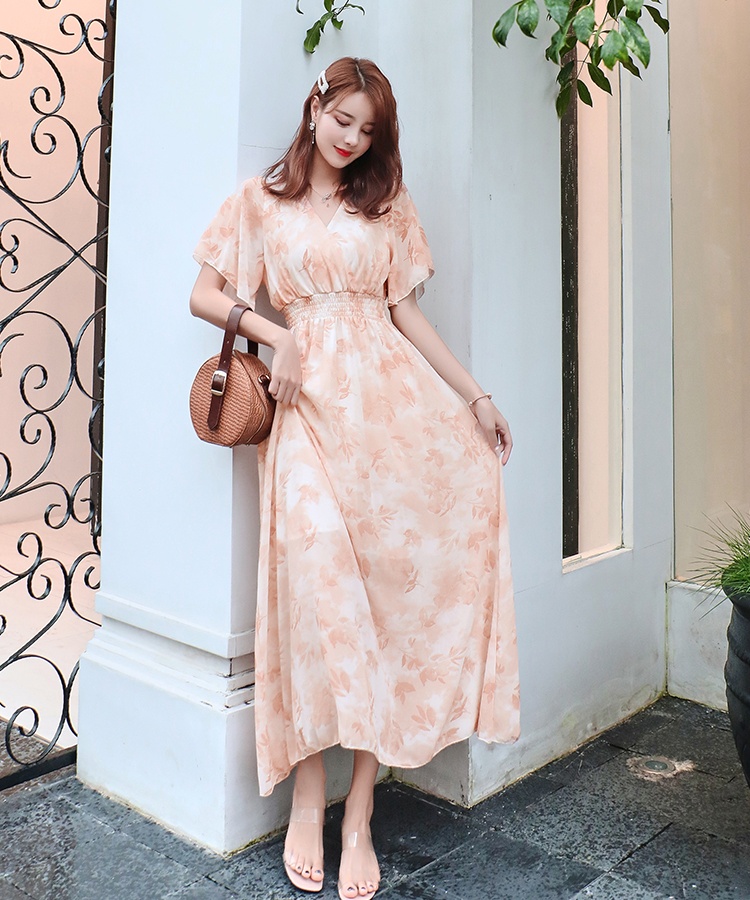 Refreshing slim long dress V-neck dress for women