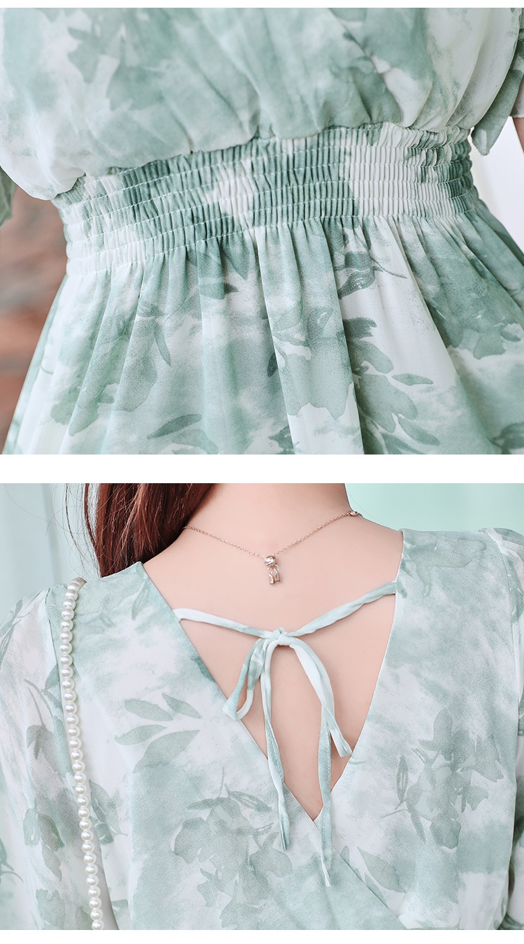 Lotus sleeve slim long dress printing retro dress for women