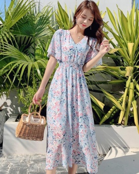Commuting slim France style vacation lotus leaf edges dress