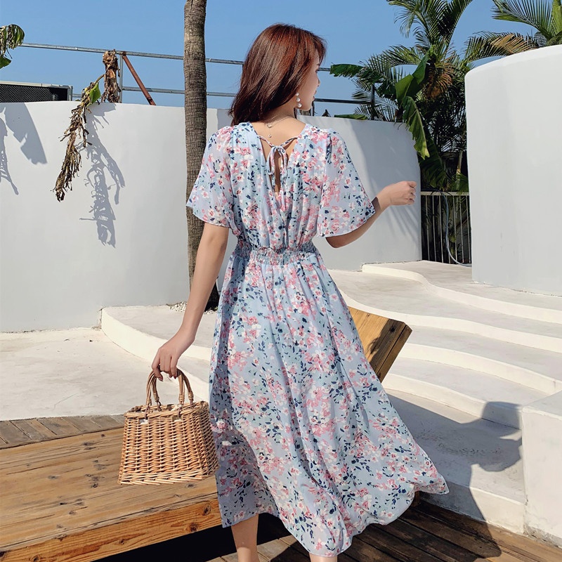 Commuting slim France style vacation lotus leaf edges dress