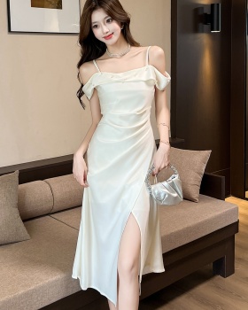Satin strap dress temperament formal dress