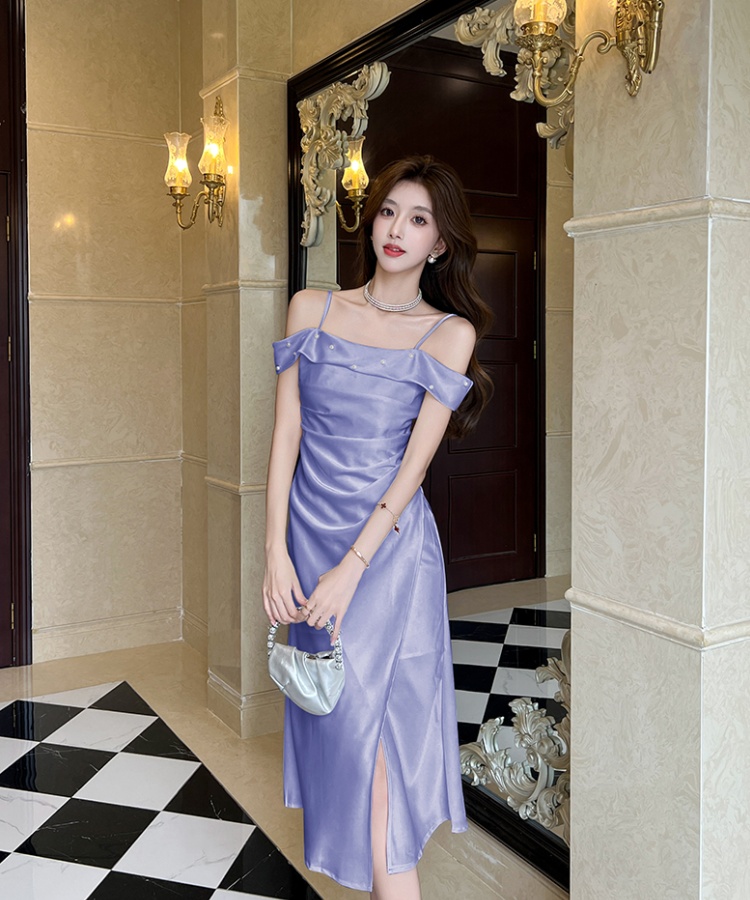 Satin strap dress temperament formal dress