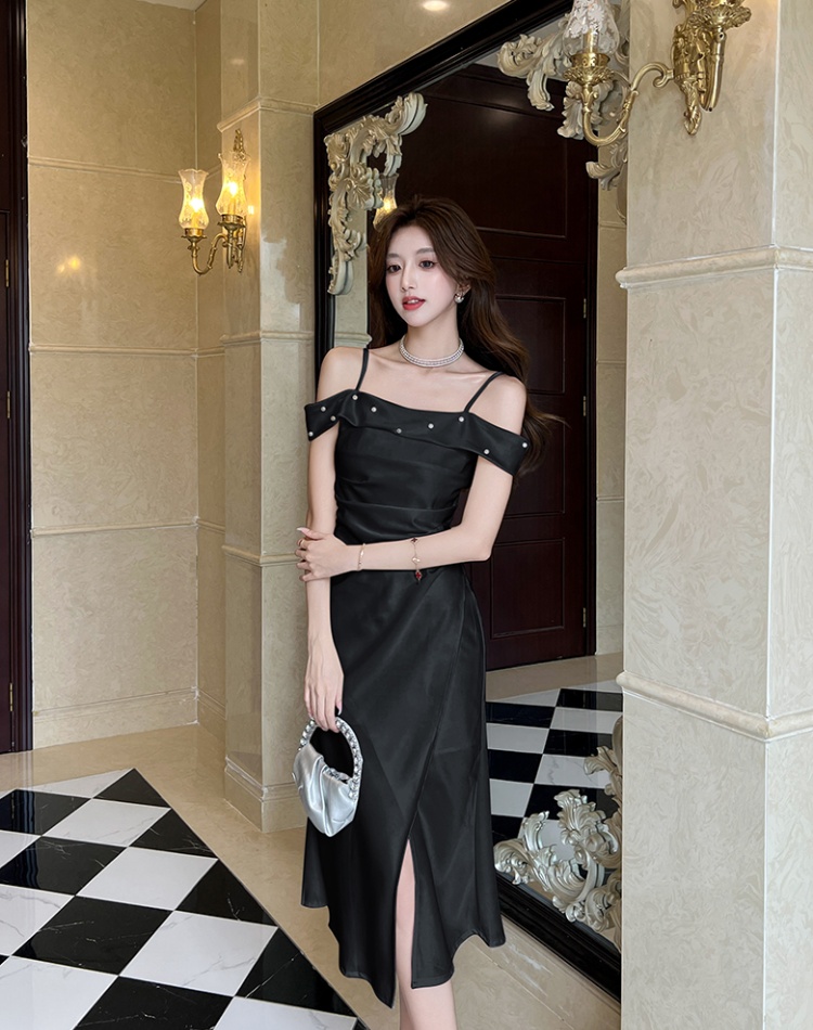 Satin strap dress temperament formal dress
