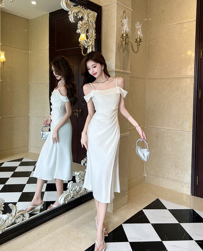 Satin strap dress temperament formal dress