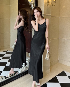 Mermaid slim strap dress satin retro dress