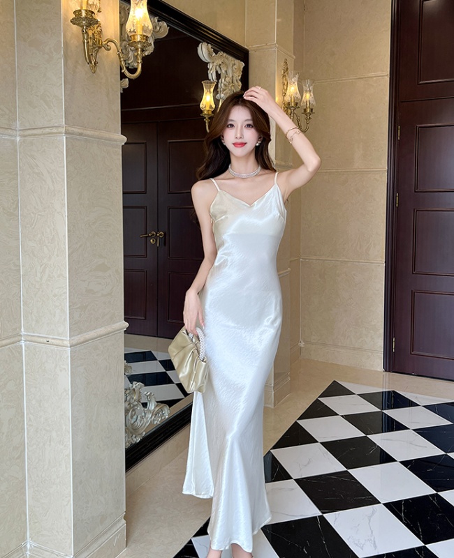 Mermaid slim strap dress satin retro dress