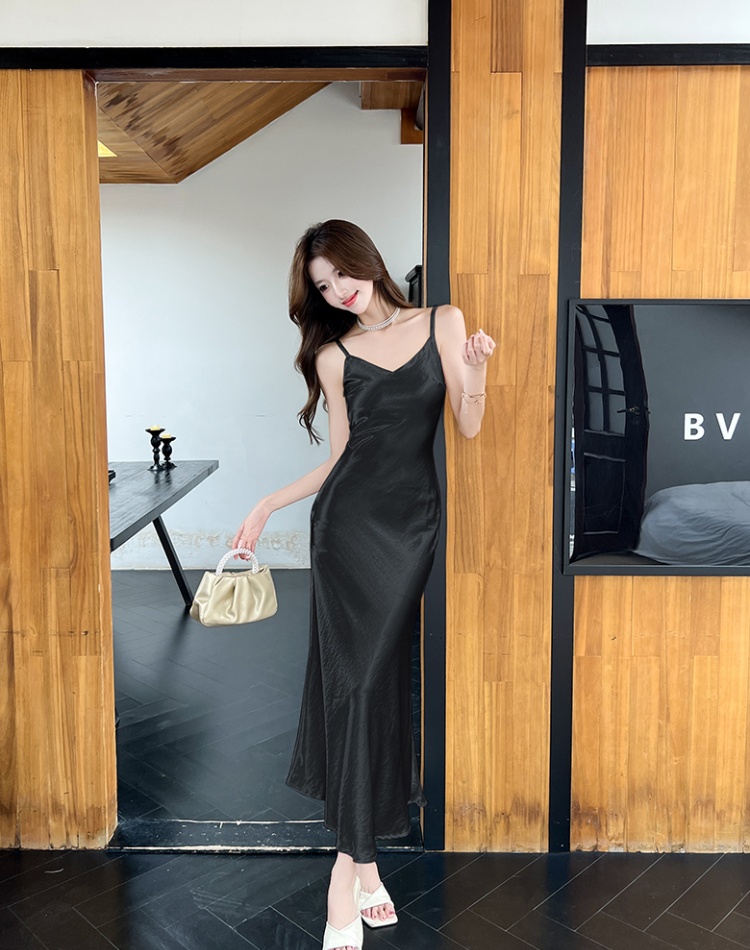 Mermaid slim strap dress satin retro dress