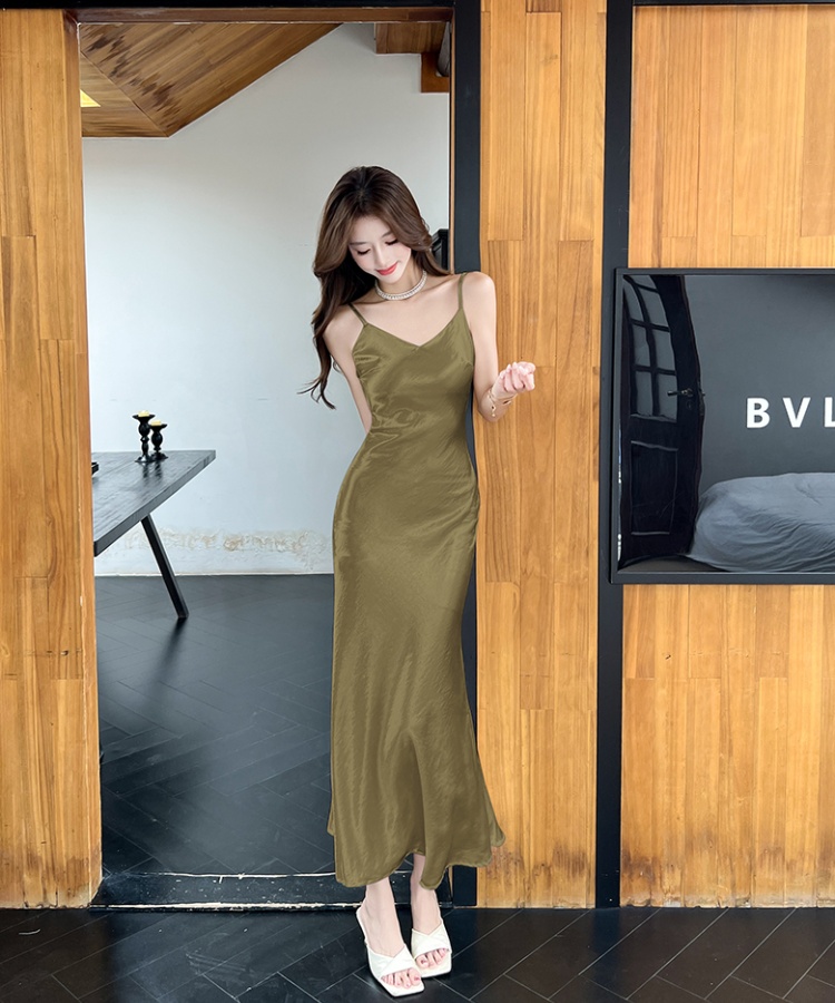 Mermaid slim strap dress satin retro dress