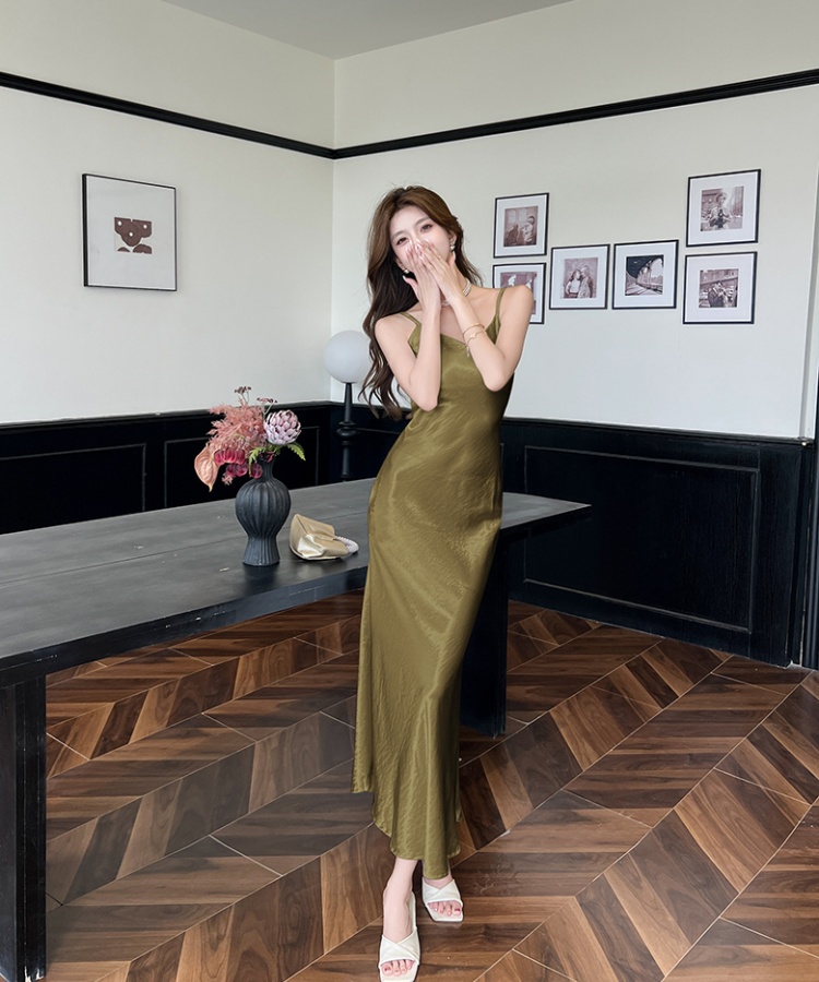Mermaid slim strap dress satin retro dress